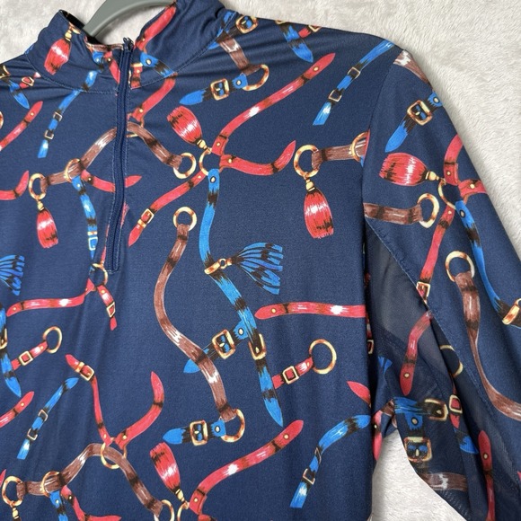 GOTTEX Women's Size M Blue Equestrian Belts 1/4 Zip Pullover Long Sleeve Top - Picture 3 of 11